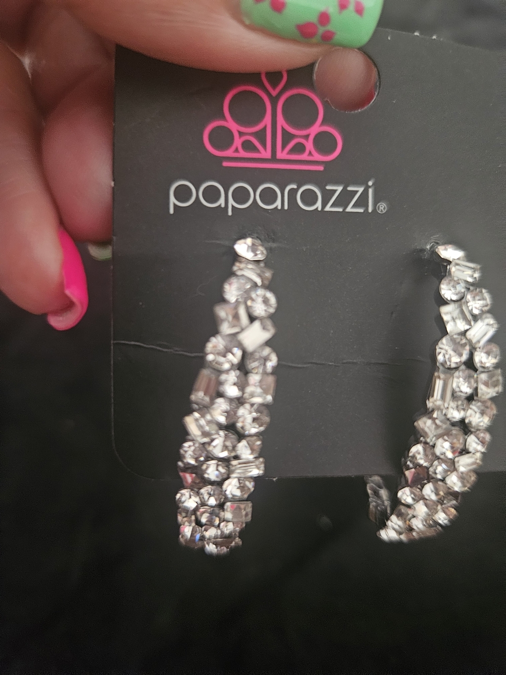 Paparazzi Sparkling Silver Crystal Cluster Hoop Earrings
